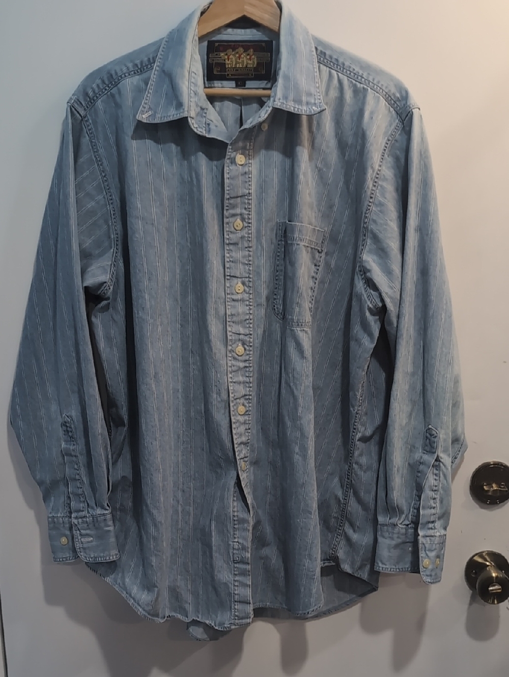 VTG Ralph Lauren Country Cotton Blue Striped Denim Button-Down Shirt XL Flaw